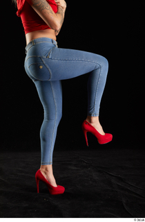 Daisy Lee 1 blue jeans dressed flexing leg red high…